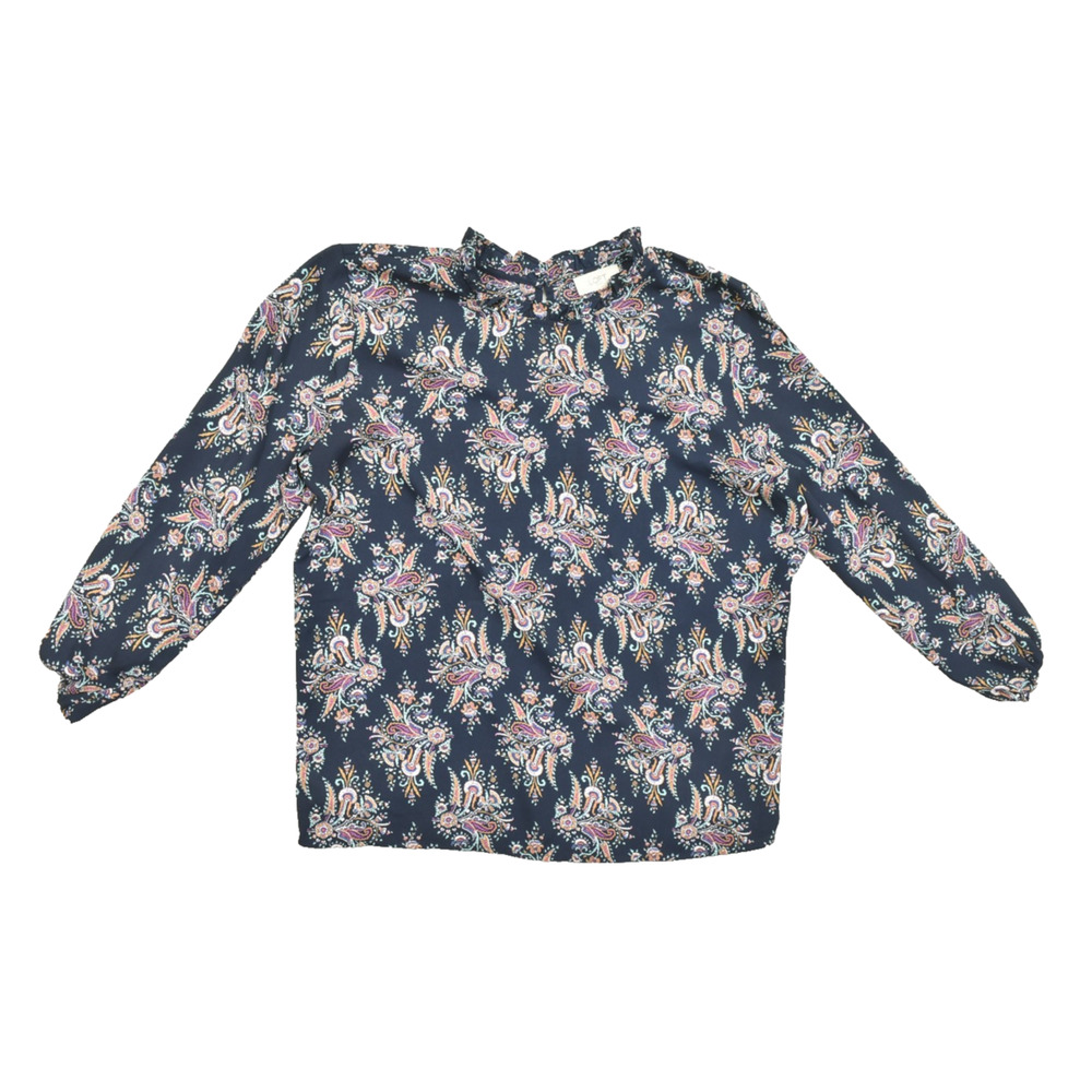 Loft Women's Blouse Blue Paisley Long Sleeve Size L Polyester Crewneck